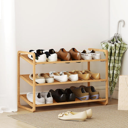 Bamboo Shoe Rack, 3-Tier, 30 kg Capacity, Natural Wood