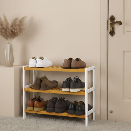 Bamboo Shoe Rack, 3-Tier, Space-Saving Design