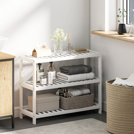 Bamboo Shoe Rack, 3-Tier, White Finish, 70x26x55 cm