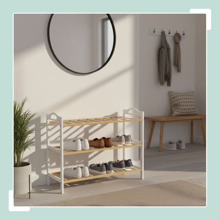Bamboo Shoe Rack, 3 Tiers, Holds 9 Pairs