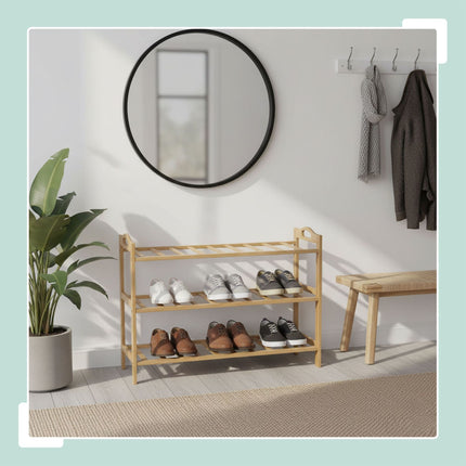 Bamboo Shoe Rack, 3 Tiers, Holds 9 Pairs