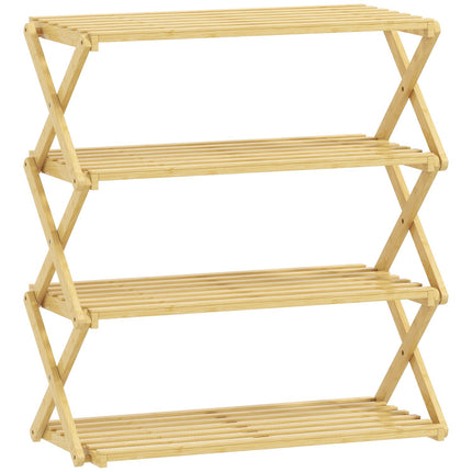 Bamboo Shoe Rack, 4-Tier, Holds 12 Pairs, 60x29x67 cm