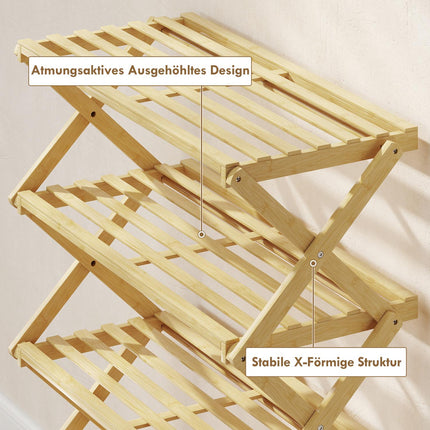 Bamboo Shoe Rack, 4-Tier, Holds 12 Pairs, 60x29x67 cm