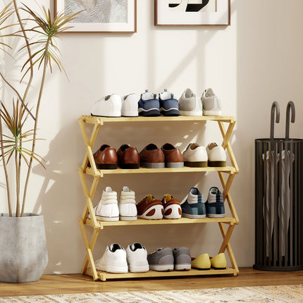 Bamboo Shoe Rack, 4-Tier, Holds 12 Pairs, 60x29x67 cm