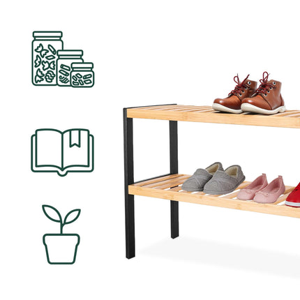 Bamboo Shoe Rack – Space-Saving, 3-Tier Shelves