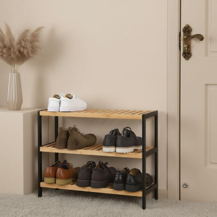 Bamboo Shoe Rack, Space-Saving, Holds 9 Pairs