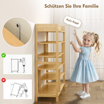 Bamboo Shoe Rack with Drawer, 6 Tiers, Holds 18 Pairs