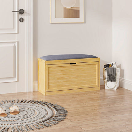Bamboo Shoe Storage Bench with Padded Seat, Holds 8 Pairs