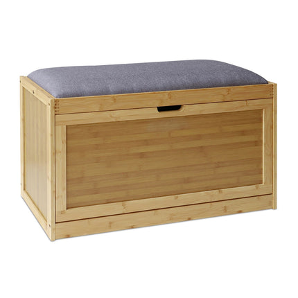 Bamboo Shoe Storage Bench with Padded Seat, Holds 8 Pairs