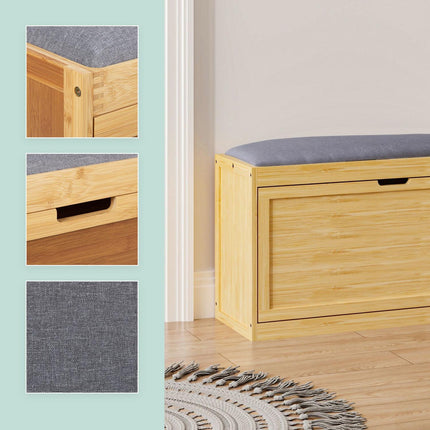 Bamboo Shoe Storage Bench with Padded Seat, Holds 8 Pairs
