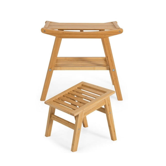 Bamboo Shower Bench & Footstool Set with Storage