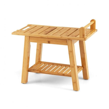 Bamboo Shower Bench with Shelf, 60 x 30 cm, 150 kg