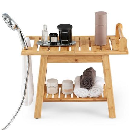 Bamboo Shower Bench with Shelf, 60 x 30 cm, 150 kg