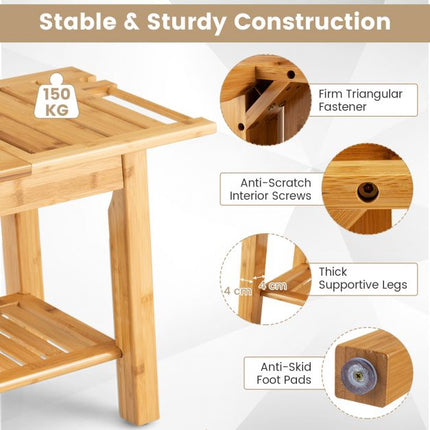 Bamboo Shower Bench with Shelf, 60 x 30 cm, 150 kg