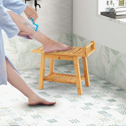 Bamboo Shower Bench with Shelf, 60 x 30 cm, 150 kg