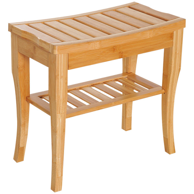 Bamboo Shower Bench with Storage Shelf, Water-Resistant
