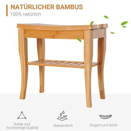 Bamboo Shower Bench with Storage Shelf, Water-Resistant