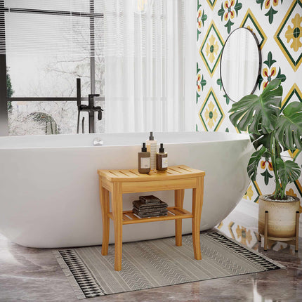 Bamboo Shower Bench with Storage Shelf, Water-Resistant