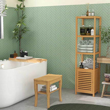 Bamboo Shower Bench with Storage Shelf, Water-Resistant