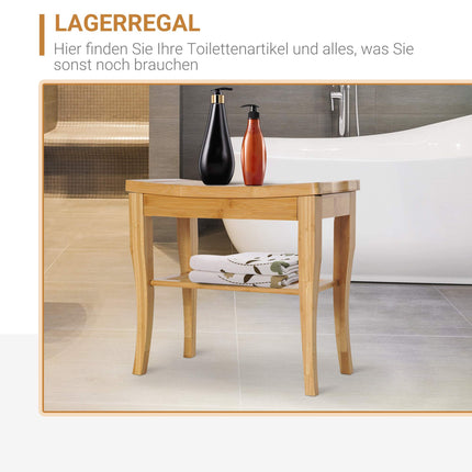 Bamboo Shower Bench with Storage Shelf, Water-Resistant