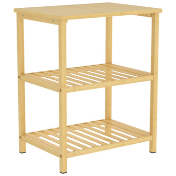 Bamboo Side Table, 3-Tier Slatted Shelves, Natural Finish