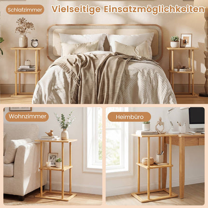 Bamboo Side Table Set with Shelves, 40x28x65 cm