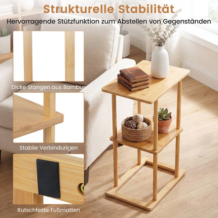 Bamboo Side Table Set with Shelves, 40x28x65 cm