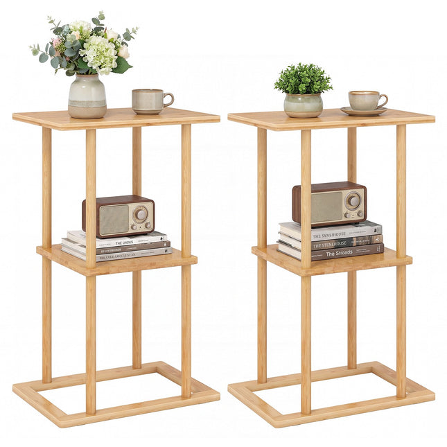 Bamboo Side Table Set with Shelves, 40x28x65 cm