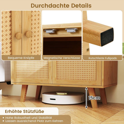 Bamboo Sideboard with 2 Rattan Doors, 80x34.5x85 cm
