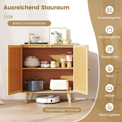 Bamboo Sideboard with 2 Rattan Doors, 80x34.5x85 cm