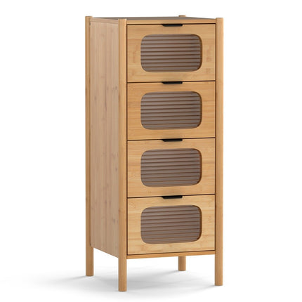 Bamboo Sideboard with 4 Glass Drawers, 40x40x97 cm