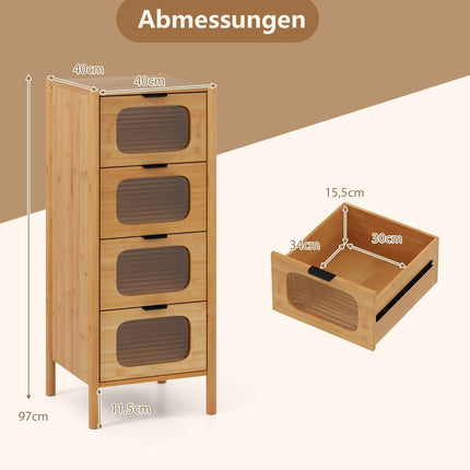 Bamboo Sideboard with 4 Glass Drawers, 40x40x97 cm