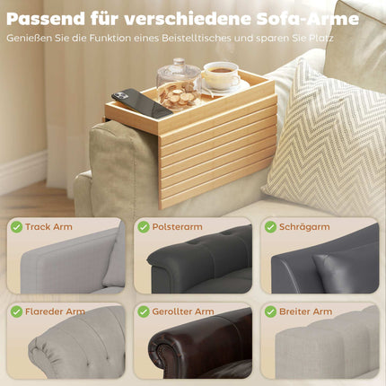 Bamboo Sofa Arm Tray for Drinks, Snacks, Remote Control