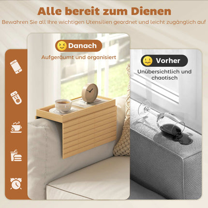 Bamboo Sofa Arm Tray for Drinks, Snacks, Remote Control