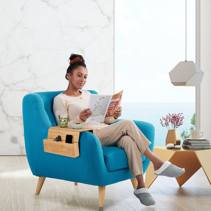Bamboo Sofa Tray with Coasters and Side Pockets