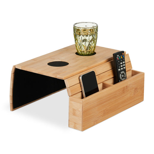 Bamboo Sofa Tray with Coasters and Side Pockets
