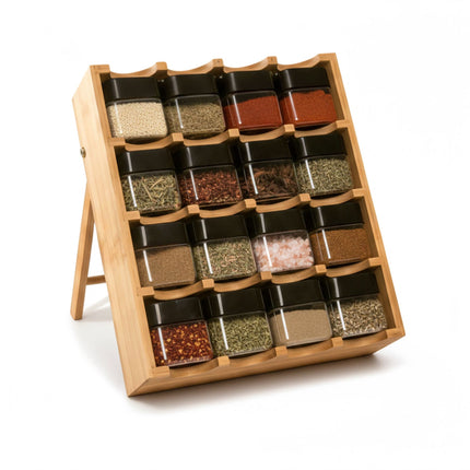 Bamboo Spice Rack with 16 Jars – Adjustable Tilt