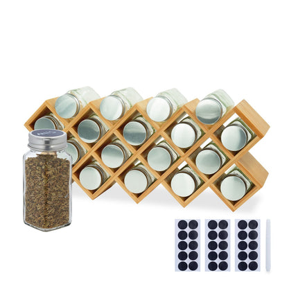 Bamboo Spice Rack with Jars – Kitchen Organizer