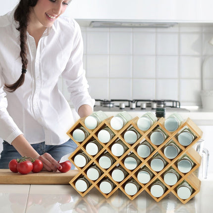 Bamboo Spice Rack with Jars – Kitchen Organizer