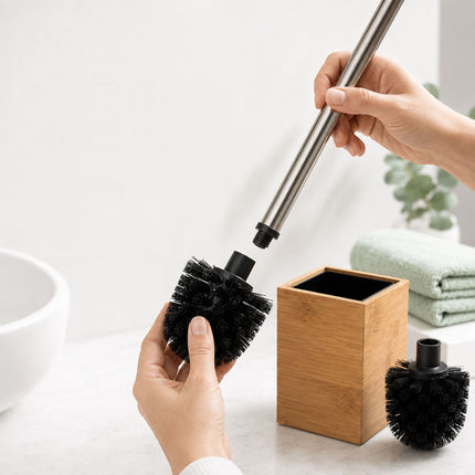 Bamboo & Stainless Steel Toilet Brush Set with Holder
