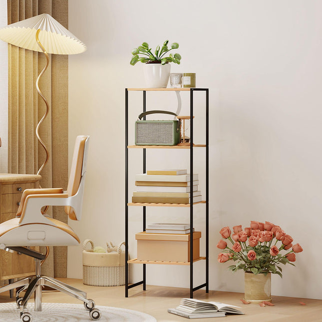 Bamboo Steel Shelf Unit, 4-Tier, 36.5x33x110 cm