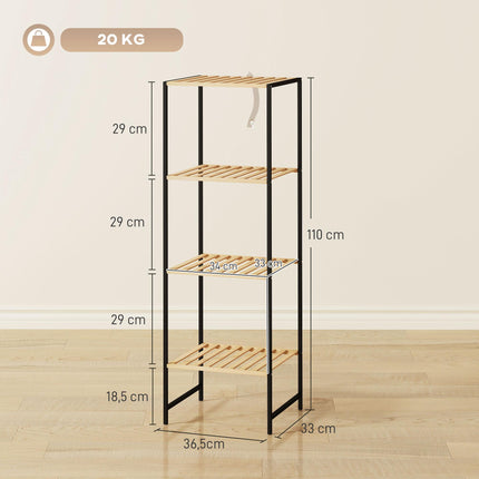 Bamboo Steel Shelf Unit, 4-Tier, 36.5x33x110 cm