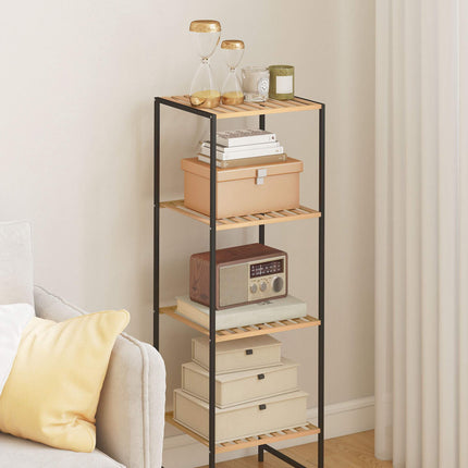 Bamboo Steel Shelf Unit, 4-Tier, 36.5x33x110 cm