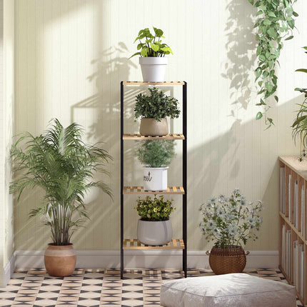 Bamboo Steel Shelf Unit, 4-Tier, 36.5x33x110 cm