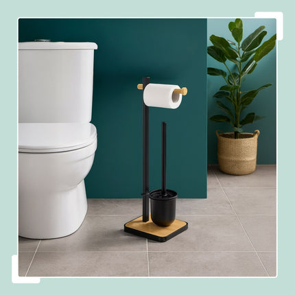 Bamboo & Steel Toilet Brush and Paper Holder Set