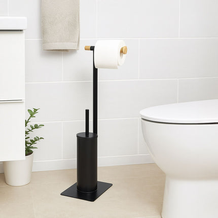 Bamboo & Steel Toilet Brush and Paper Holder Set