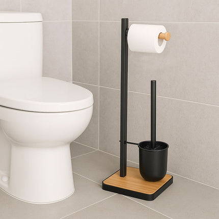 Bamboo & Steel Toilet Brush and Paper Holder Set