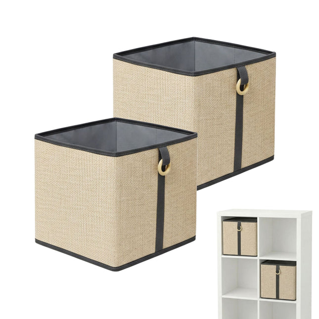 Bamboo Storage Baskets Set, Fabric Liner, Fold-Flat
