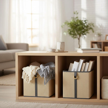 Bamboo Storage Baskets Set, Fabric Liner, Fold-Flat