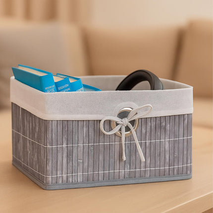 Bamboo Storage Baskets with Fabric Lining, Set of 3
